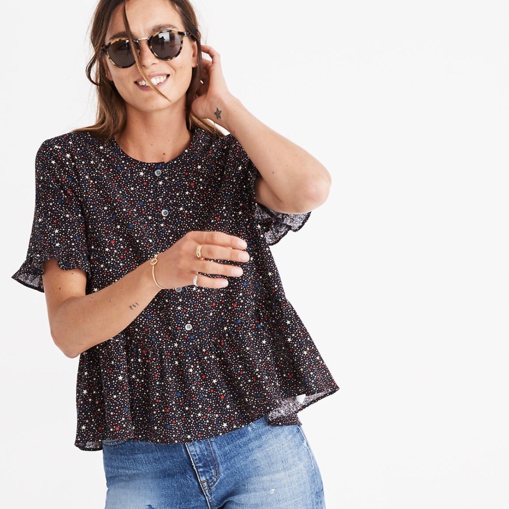 Madewell Studio Ruffle-Hem Top in Starry Night